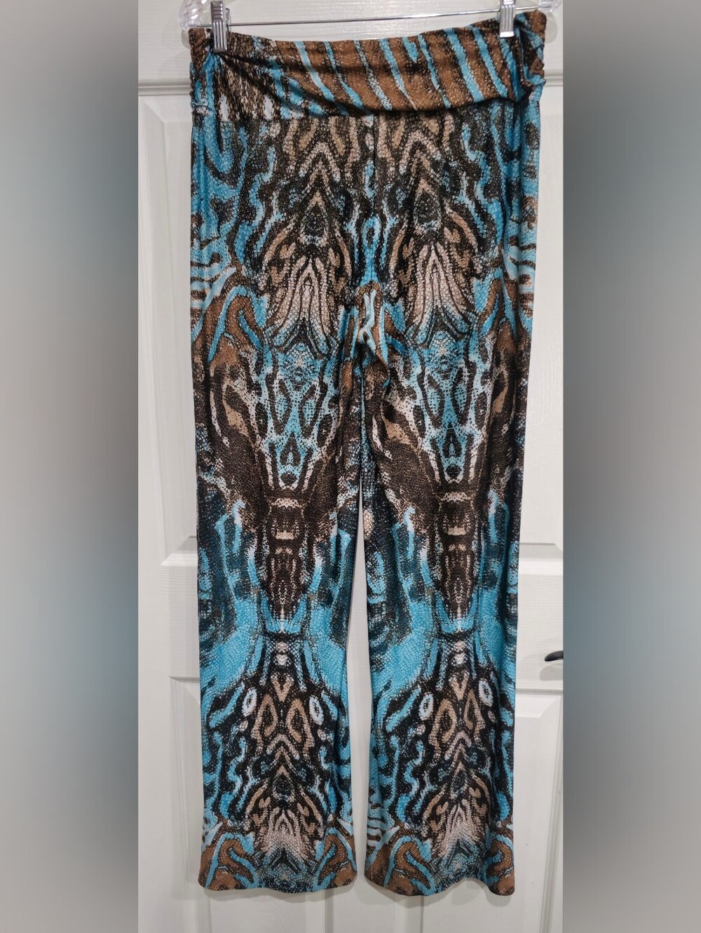 Boston Proper Blue and Brown Abstract Wide-Leg Pants